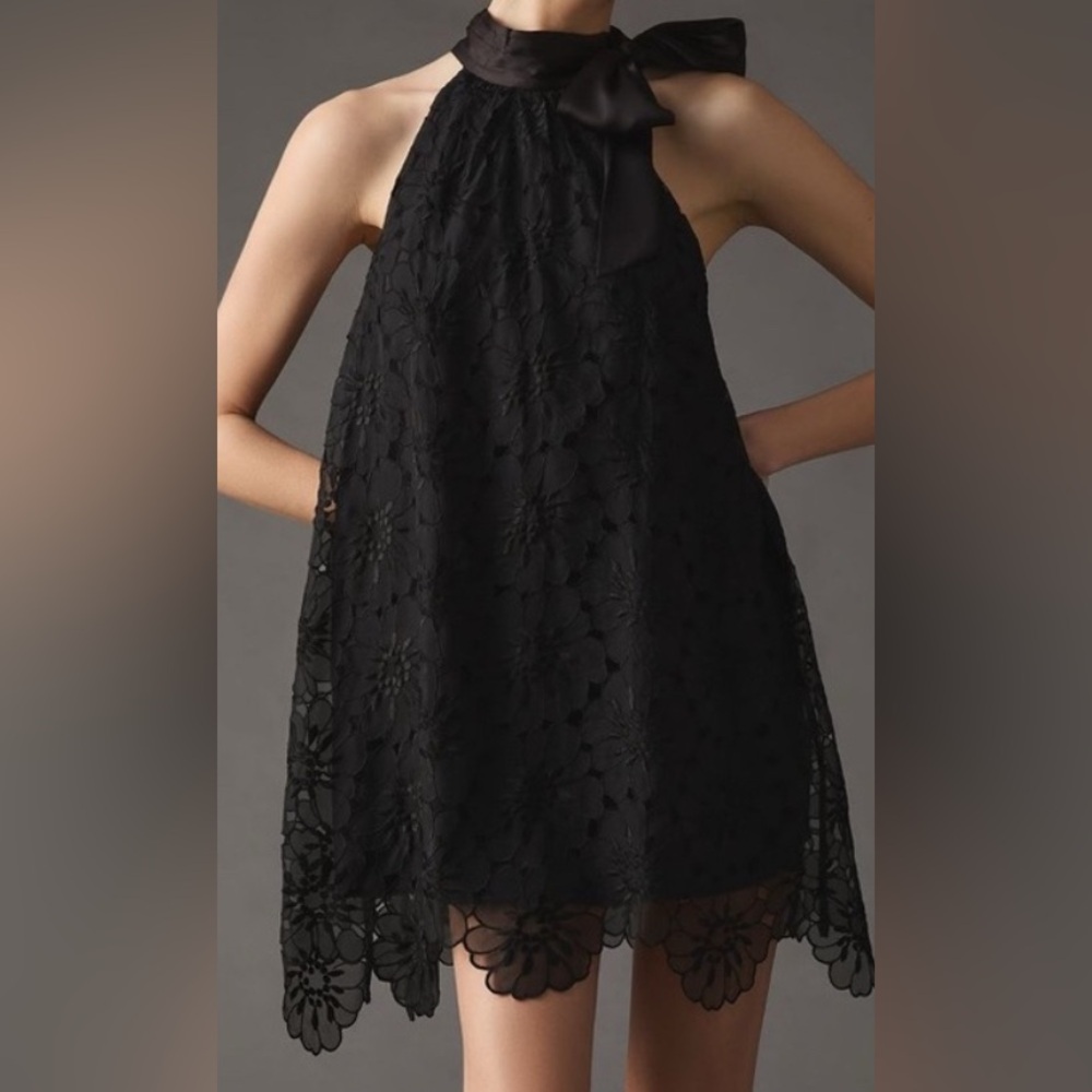 Maeve Black Lace Halter with Bow Mini Dress Only Worn Twice. - Picture 7 of 11